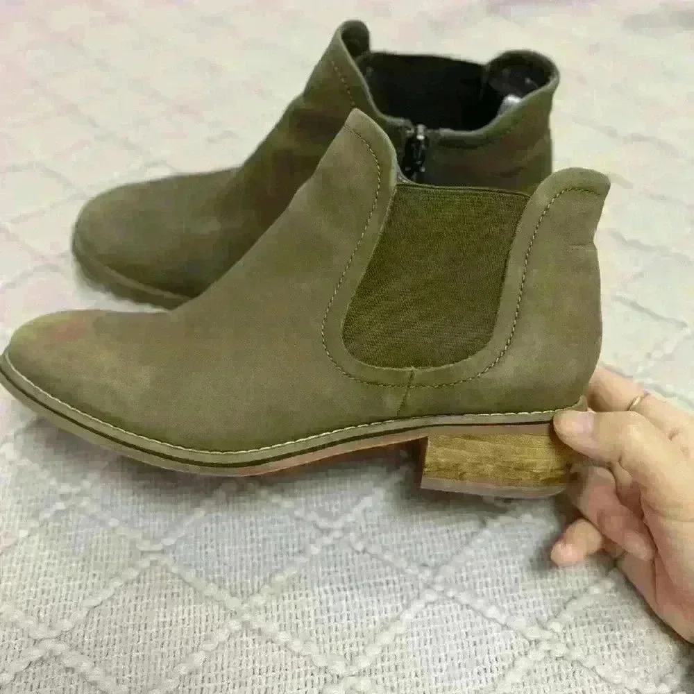 Blondo Womens Suede Olive Green Zippered Waterproof Heel Booties Size 9.5M EUC - Picture 2 of 13